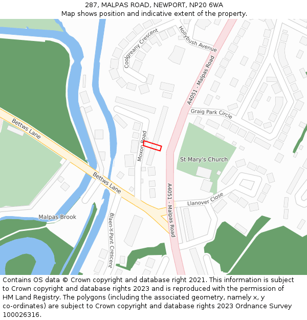 287, MALPAS ROAD, NEWPORT, NP20 6WA: Location map and indicative extent of plot