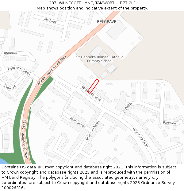 287, WILNECOTE LANE, TAMWORTH, B77 2LF: Location map and indicative extent of plot