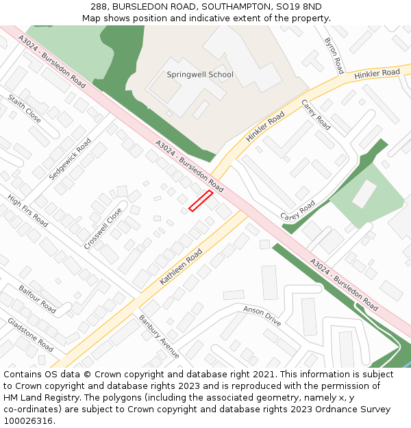 288, BURSLEDON ROAD, SOUTHAMPTON, SO19 8ND: Location map and indicative extent of plot