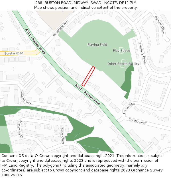 288, BURTON ROAD, MIDWAY, SWADLINCOTE, DE11 7LY: Location map and indicative extent of plot