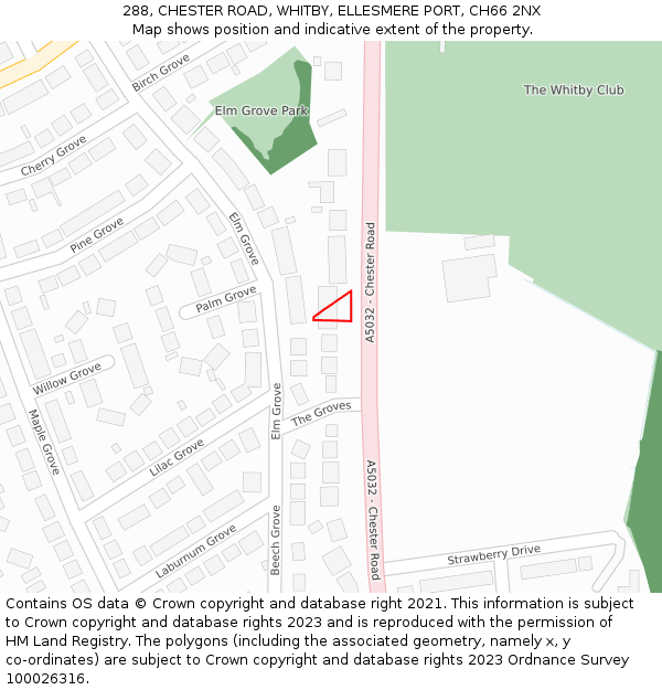 288, CHESTER ROAD, WHITBY, ELLESMERE PORT, CH66 2NX: Location map and indicative extent of plot