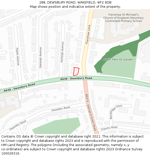 288, DEWSBURY ROAD, WAKEFIELD, WF2 9DB: Location map and indicative extent of plot