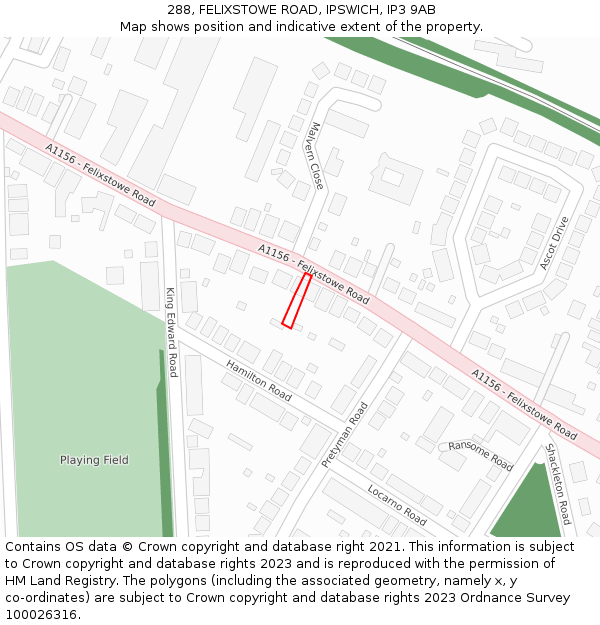 288, FELIXSTOWE ROAD, IPSWICH, IP3 9AB: Location map and indicative extent of plot