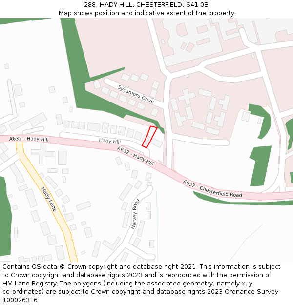 288, HADY HILL, CHESTERFIELD, S41 0BJ: Location map and indicative extent of plot