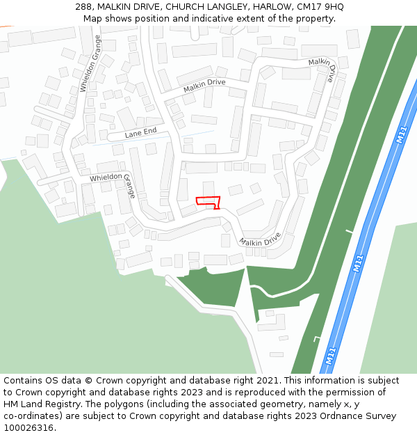 288, MALKIN DRIVE, CHURCH LANGLEY, HARLOW, CM17 9HQ: Location map and indicative extent of plot