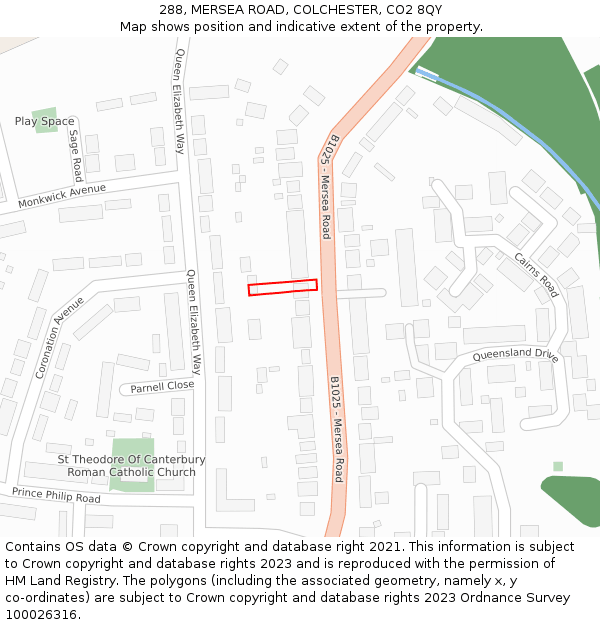 288, MERSEA ROAD, COLCHESTER, CO2 8QY: Location map and indicative extent of plot