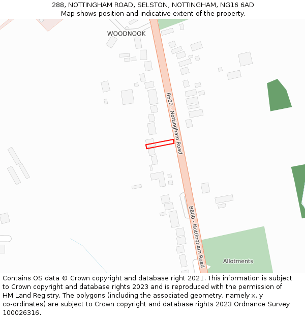 288, NOTTINGHAM ROAD, SELSTON, NOTTINGHAM, NG16 6AD: Location map and indicative extent of plot