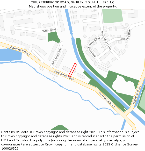 288, PETERBROOK ROAD, SHIRLEY, SOLIHULL, B90 1JQ: Location map and indicative extent of plot