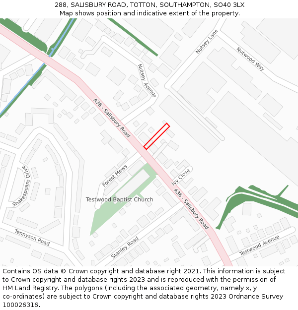 288, SALISBURY ROAD, TOTTON, SOUTHAMPTON, SO40 3LX: Location map and indicative extent of plot