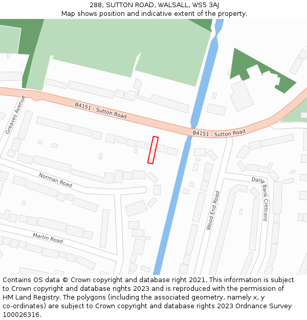 288, SUTTON ROAD, WALSALL, WS5 3AJ: Location map and indicative extent of plot