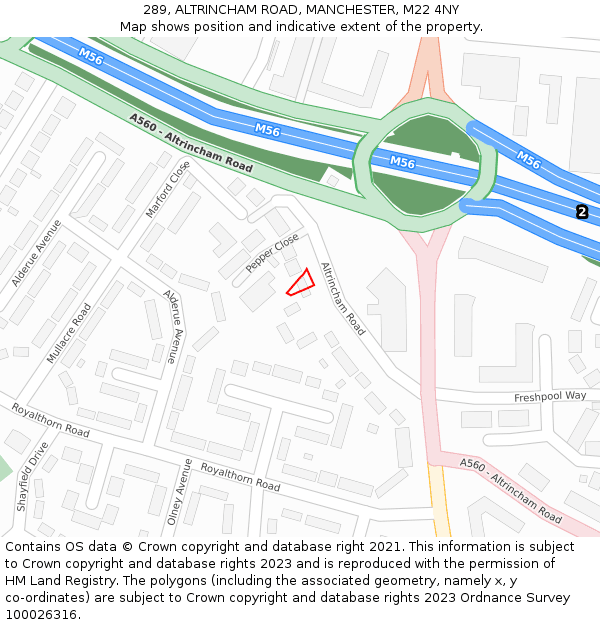 289, ALTRINCHAM ROAD, MANCHESTER, M22 4NY: Location map and indicative extent of plot