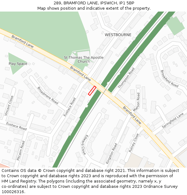 289, BRAMFORD LANE, IPSWICH, IP1 5BP: Location map and indicative extent of plot