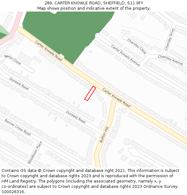289, CARTER KNOWLE ROAD, SHEFFIELD, S11 9FY: Location map and indicative extent of plot