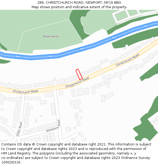 289, CHRISTCHURCH ROAD, NEWPORT, NP19 8BG: Location map and indicative extent of plot