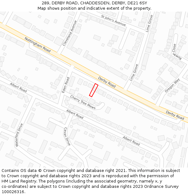 289, DERBY ROAD, CHADDESDEN, DERBY, DE21 6SY: Location map and indicative extent of plot