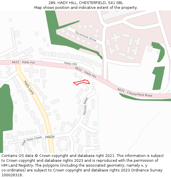 289, HADY HILL, CHESTERFIELD, S41 0BL: Location map and indicative extent of plot