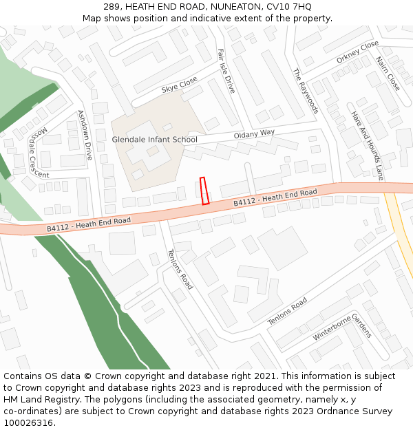 289, HEATH END ROAD, NUNEATON, CV10 7HQ: Location map and indicative extent of plot