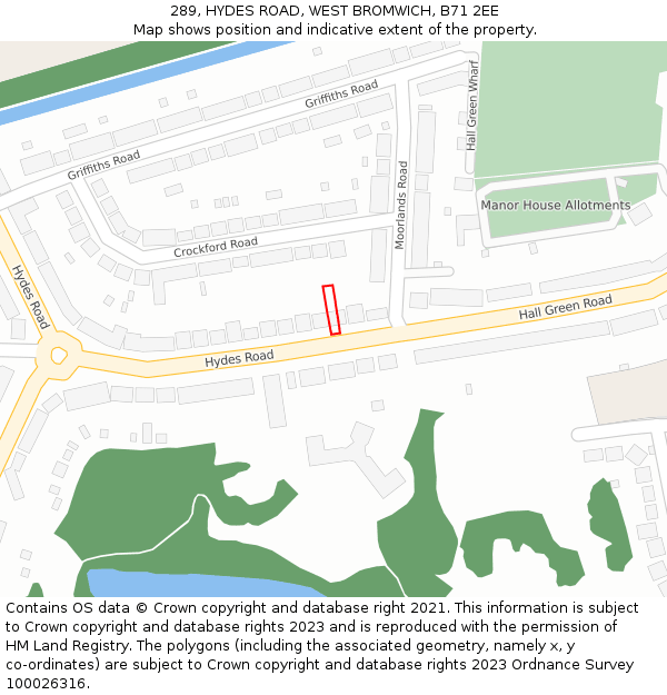 289, HYDES ROAD, WEST BROMWICH, B71 2EE: Location map and indicative extent of plot