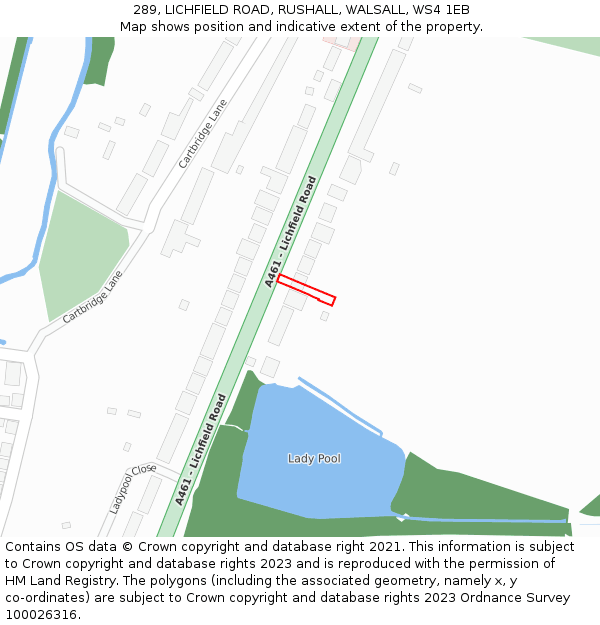 289, LICHFIELD ROAD, RUSHALL, WALSALL, WS4 1EB: Location map and indicative extent of plot