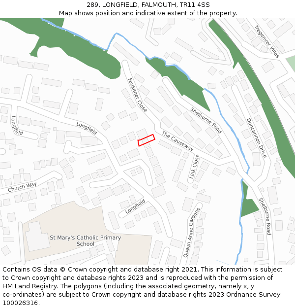 289, LONGFIELD, FALMOUTH, TR11 4SS: Location map and indicative extent of plot