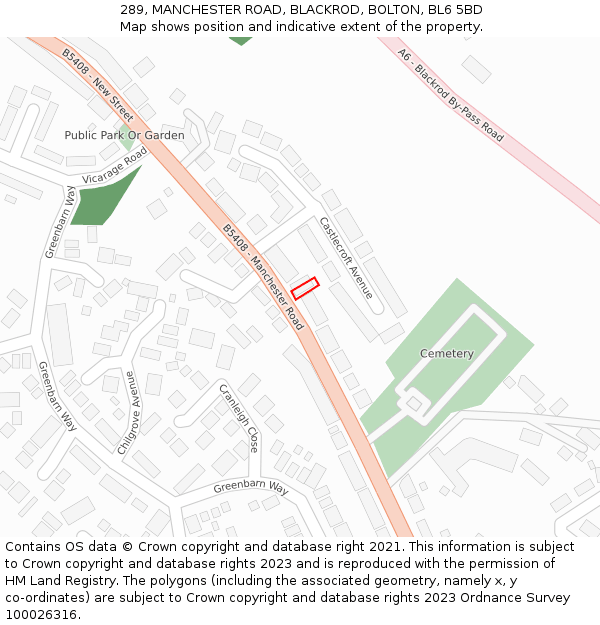 289, MANCHESTER ROAD, BLACKROD, BOLTON, BL6 5BD: Location map and indicative extent of plot