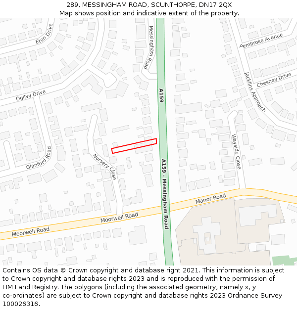 289, MESSINGHAM ROAD, SCUNTHORPE, DN17 2QX: Location map and indicative extent of plot