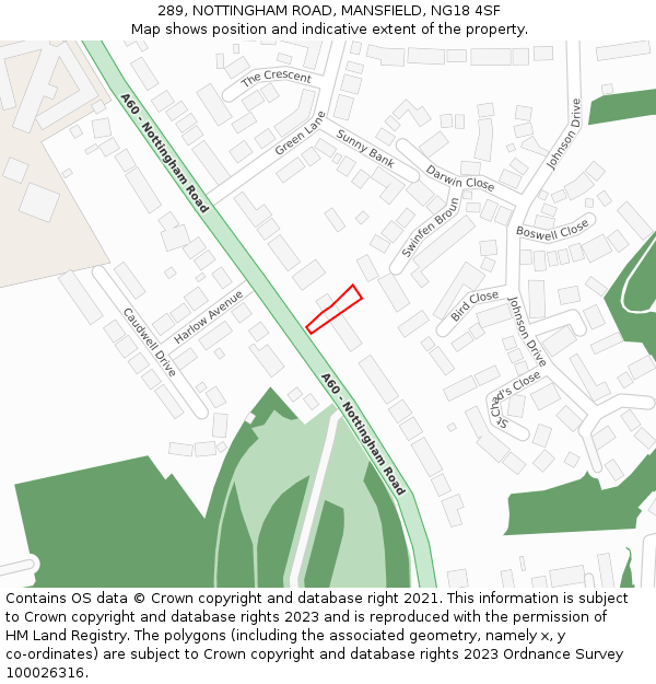 289, NOTTINGHAM ROAD, MANSFIELD, NG18 4SF: Location map and indicative extent of plot