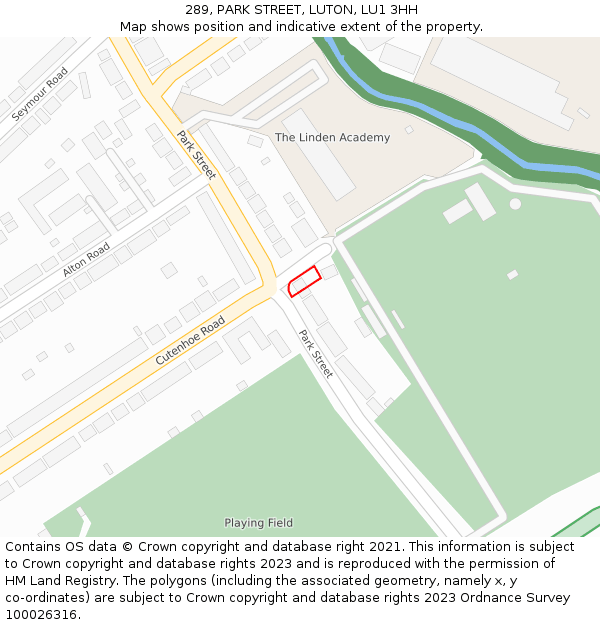 289, PARK STREET, LUTON, LU1 3HH: Location map and indicative extent of plot