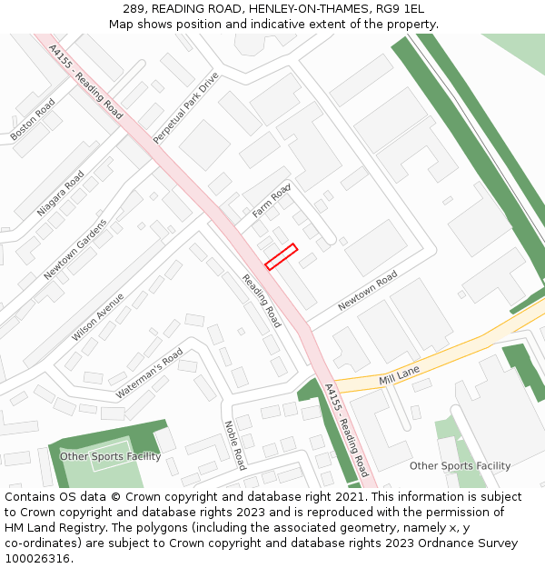 289, READING ROAD, HENLEY-ON-THAMES, RG9 1EL: Location map and indicative extent of plot