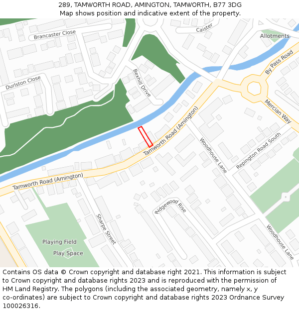 289, TAMWORTH ROAD, AMINGTON, TAMWORTH, B77 3DG: Location map and indicative extent of plot