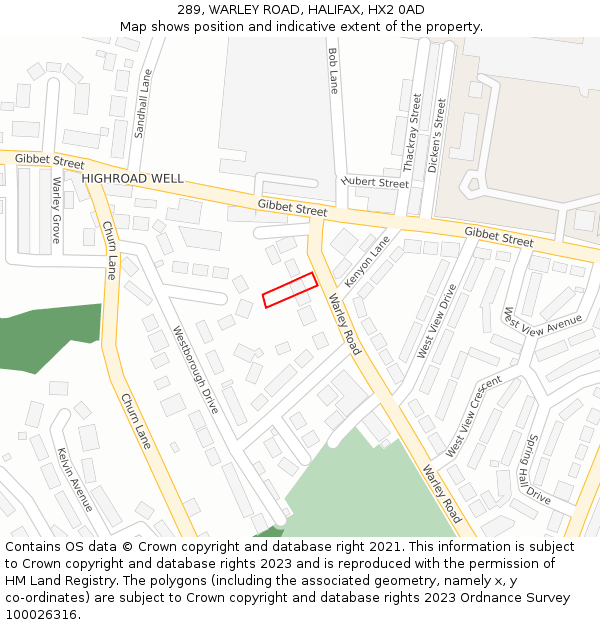 289, WARLEY ROAD, HALIFAX, HX2 0AD: Location map and indicative extent of plot