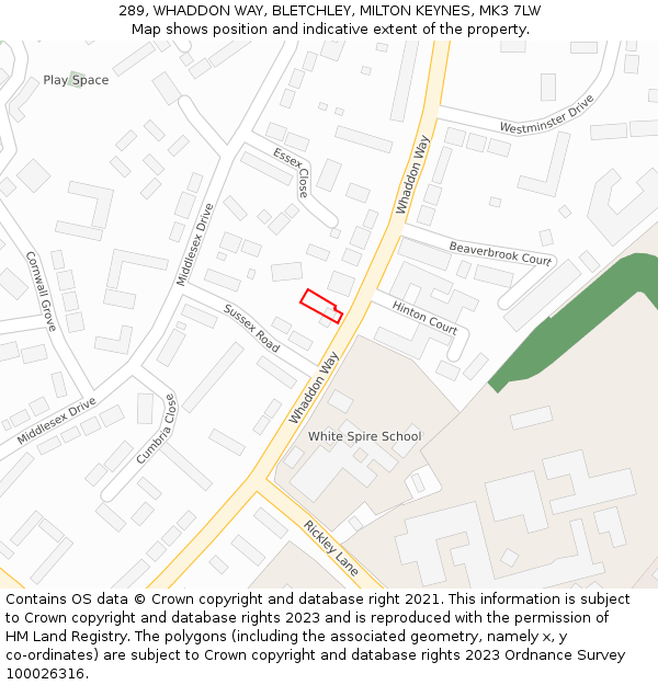 289, WHADDON WAY, BLETCHLEY, MILTON KEYNES, MK3 7LW: Location map and indicative extent of plot