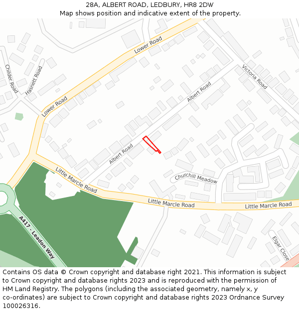 28A, ALBERT ROAD, LEDBURY, HR8 2DW: Location map and indicative extent of plot