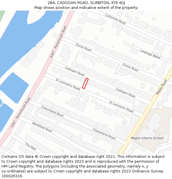 28A, CADOGAN ROAD, SURBITON, KT6 4DJ: Location map and indicative extent of plot