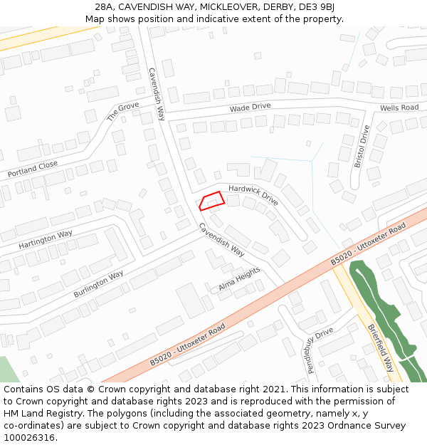 28A, CAVENDISH WAY, MICKLEOVER, DERBY, DE3 9BJ: Location map and indicative extent of plot