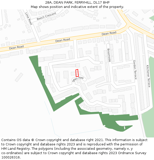 28A, DEAN PARK, FERRYHILL, DL17 8HP: Location map and indicative extent of plot