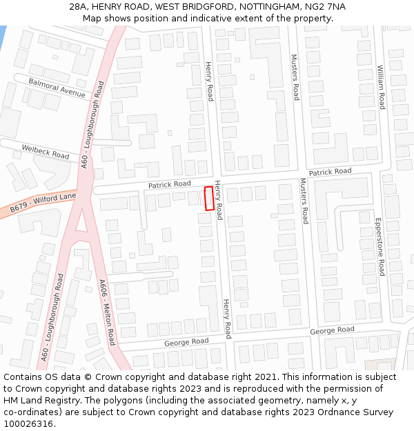 28A, HENRY ROAD, WEST BRIDGFORD, NOTTINGHAM, NG2 7NA: Location map and indicative extent of plot