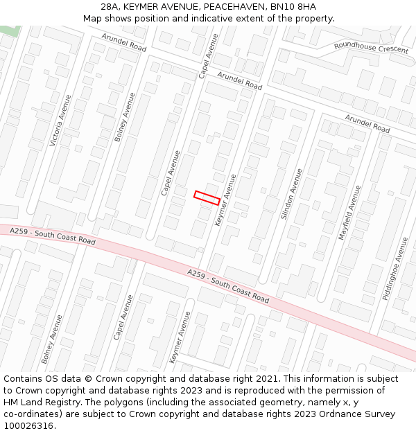 28A, KEYMER AVENUE, PEACEHAVEN, BN10 8HA: Location map and indicative extent of plot