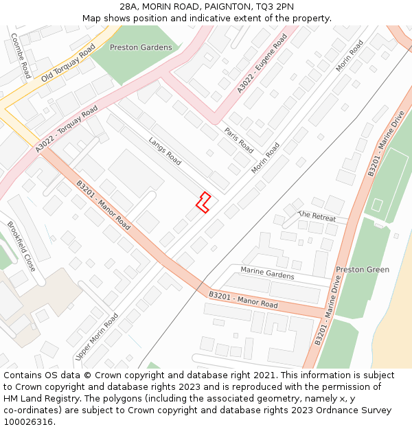 28A, MORIN ROAD, PAIGNTON, TQ3 2PN: Location map and indicative extent of plot