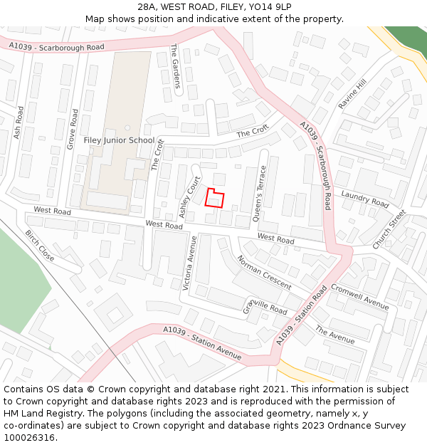 28A, WEST ROAD, FILEY, YO14 9LP: Location map and indicative extent of plot