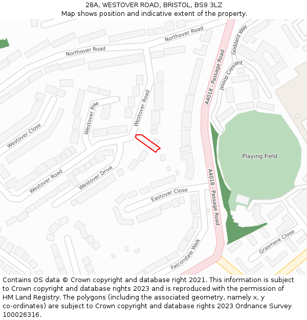 28A, WESTOVER ROAD, BRISTOL, BS9 3LZ: Location map and indicative extent of plot