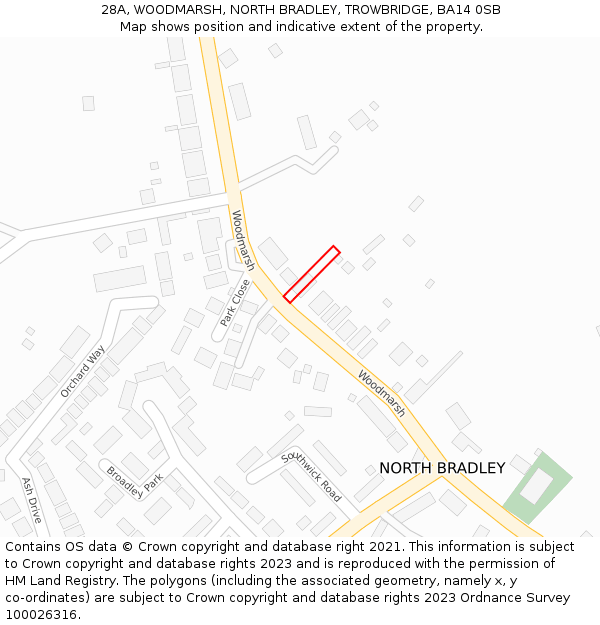 28A, WOODMARSH, NORTH BRADLEY, TROWBRIDGE, BA14 0SB: Location map and indicative extent of plot