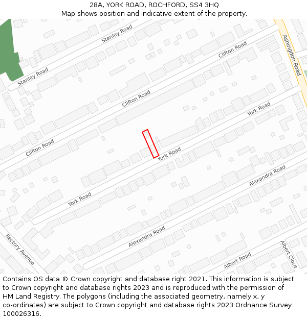 28A, YORK ROAD, ROCHFORD, SS4 3HQ: Location map and indicative extent of plot