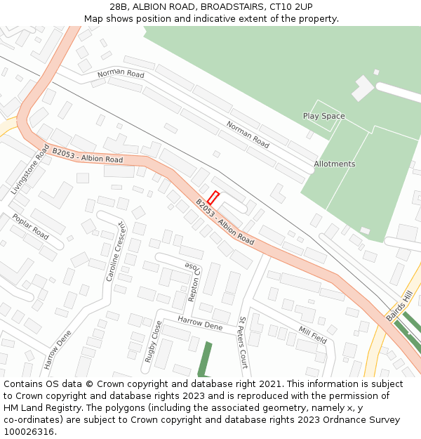 28B, ALBION ROAD, BROADSTAIRS, CT10 2UP: Location map and indicative extent of plot