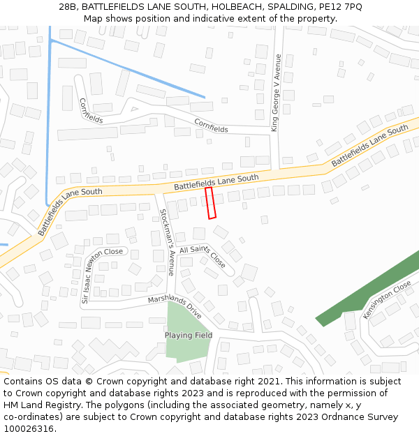 28B, BATTLEFIELDS LANE SOUTH, HOLBEACH, SPALDING, PE12 7PQ: Location map and indicative extent of plot