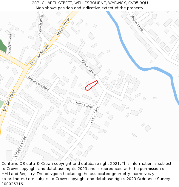 28B, CHAPEL STREET, WELLESBOURNE, WARWICK, CV35 9QU: Location map and indicative extent of plot