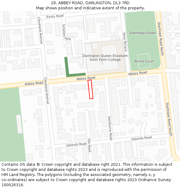 29, ABBEY ROAD, DARLINGTON, DL3 7RD: Location map and indicative extent of plot