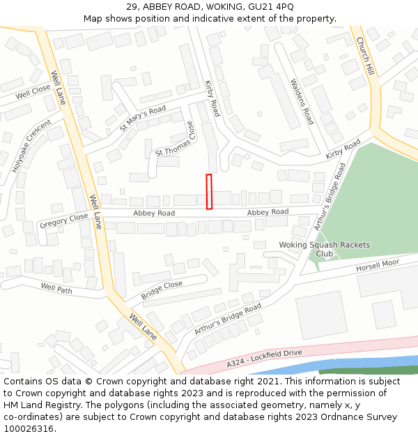 29, ABBEY ROAD, WOKING, GU21 4PQ: Location map and indicative extent of plot