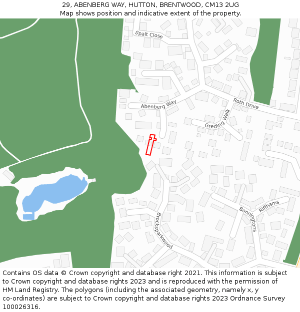 29, ABENBERG WAY, HUTTON, BRENTWOOD, CM13 2UG: Location map and indicative extent of plot