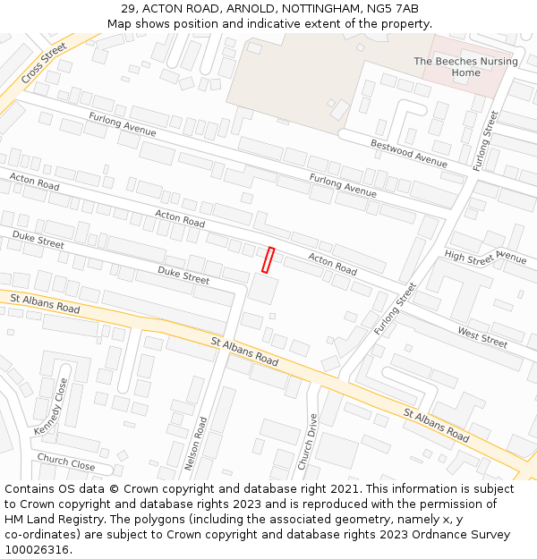 29, ACTON ROAD, ARNOLD, NOTTINGHAM, NG5 7AB: Location map and indicative extent of plot